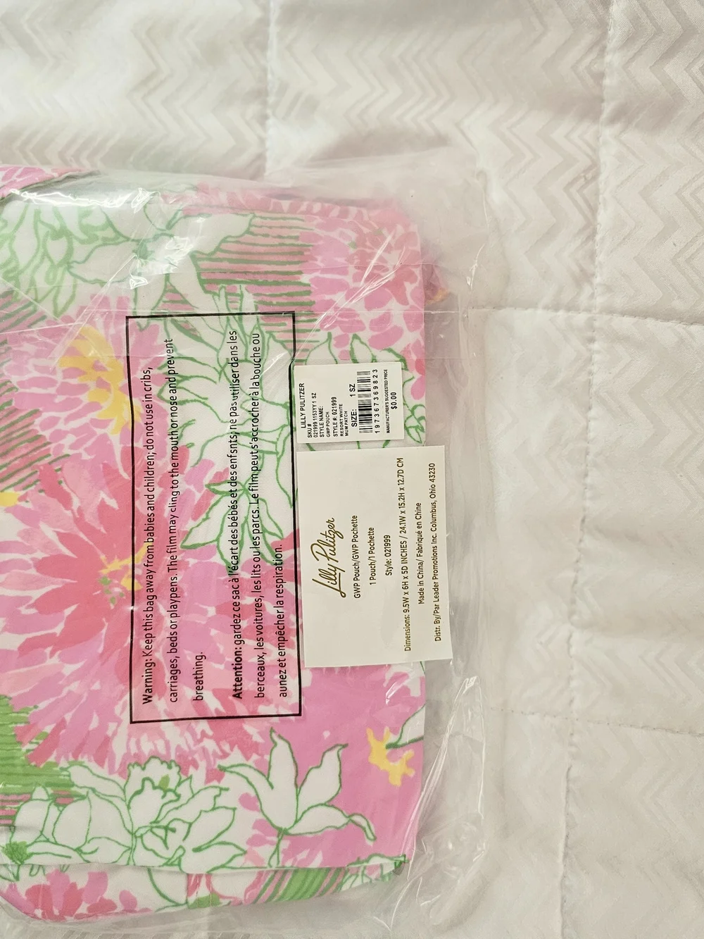 Lilly Pulitzer Pink Floral Cosmetic Pouch with Gold Medallion